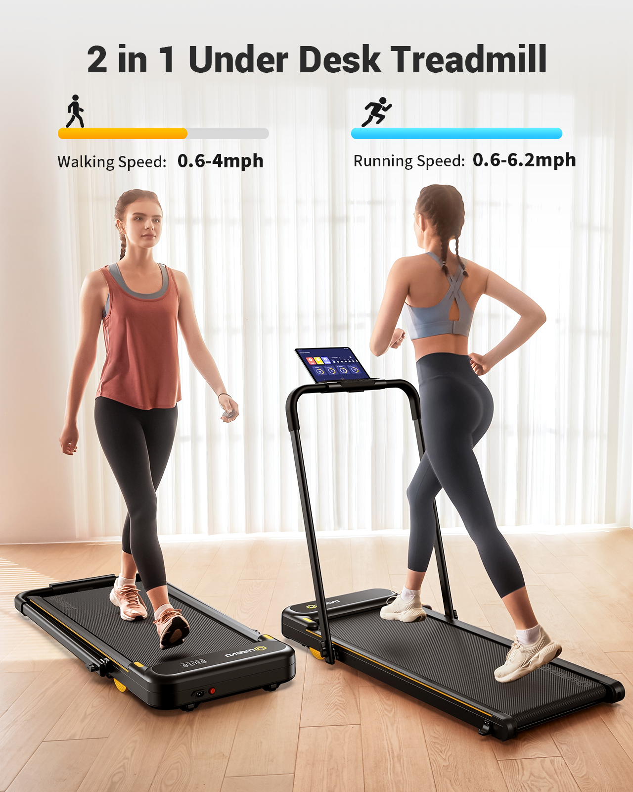 UREVO Strol 2E 2-IN-1 Walking&Running Treadmill